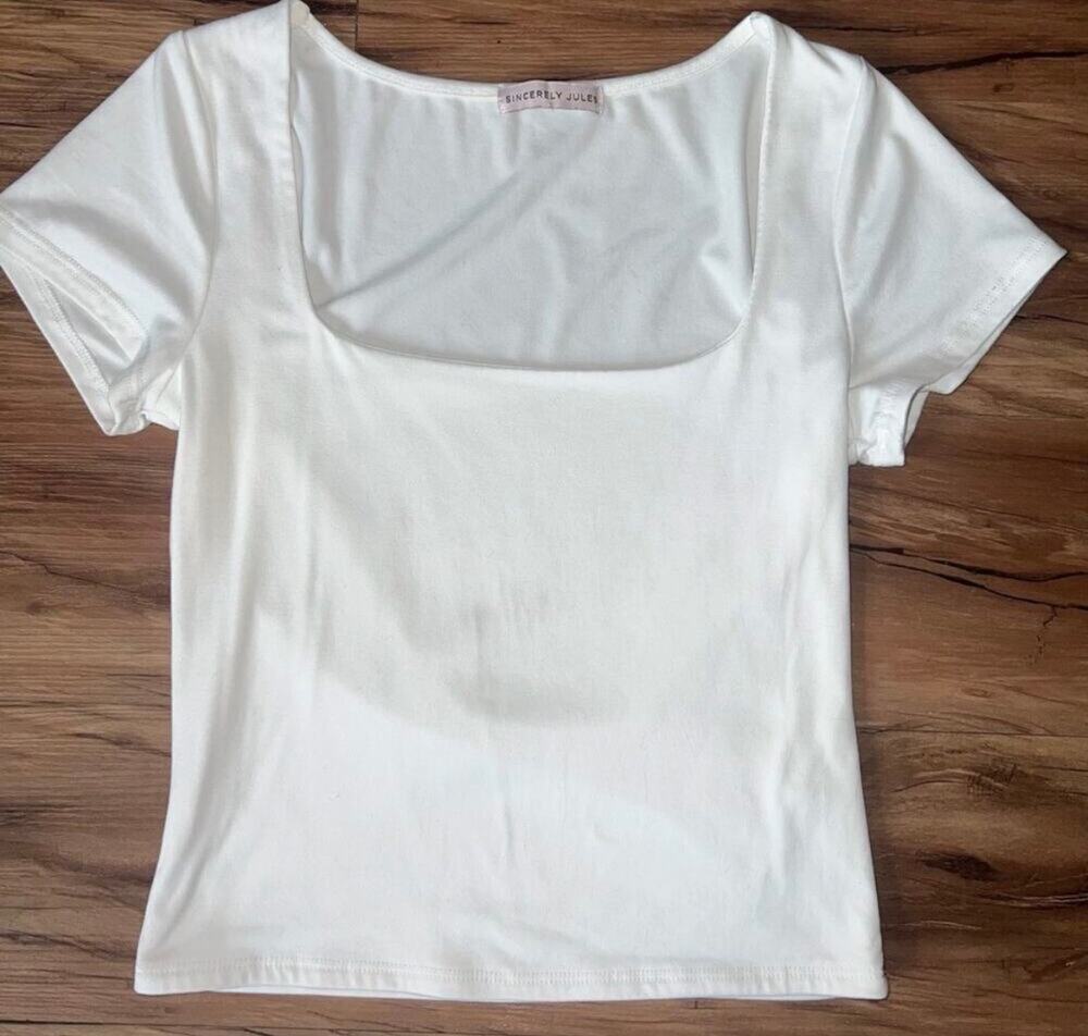 Sincerely Jules White Square Neck Top Short Sleeve Size S